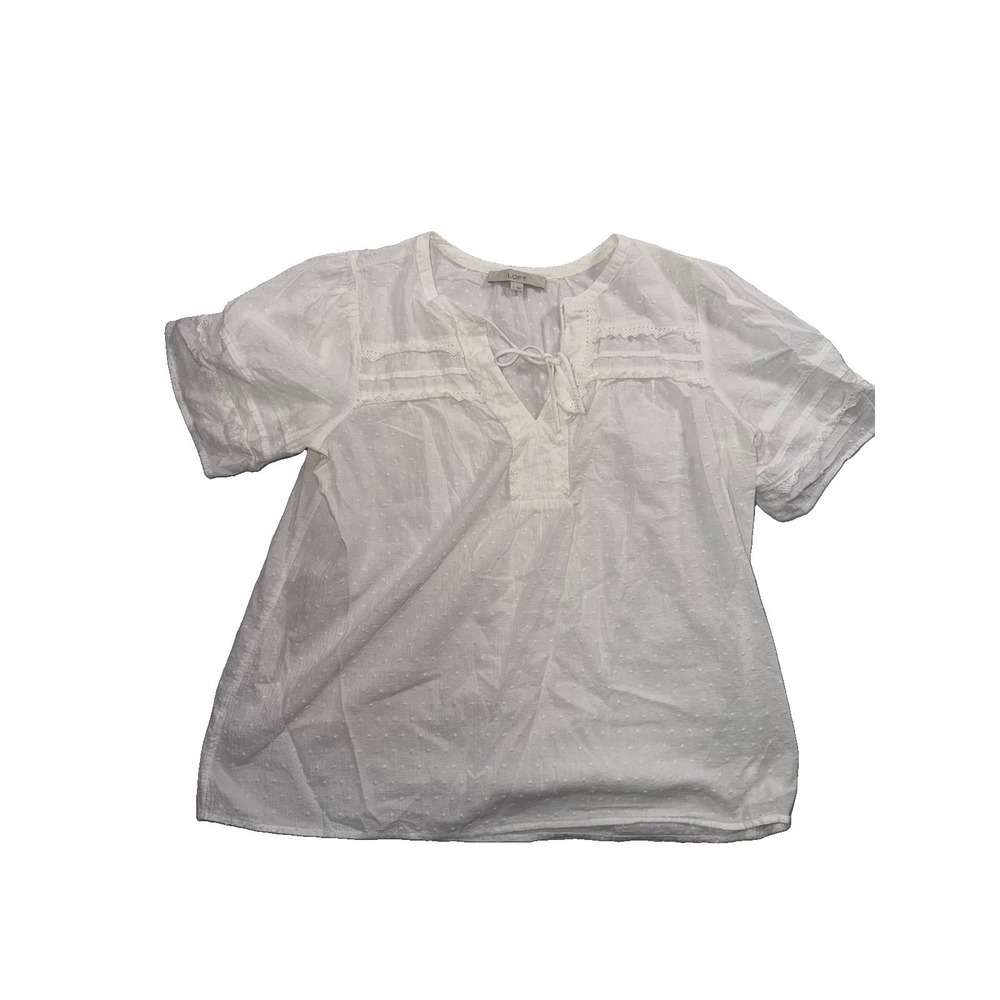 Ann Taylor Loft Large Lace White Cotton Short Sleeve Top Cottagecore Fairycore